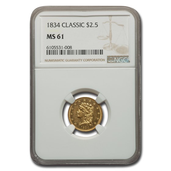 1834 $2.50 Gold Classic Head Eagle MS-61 NGC 1834 $2.50 Gold Classic Head Eagle MS-61 NGC